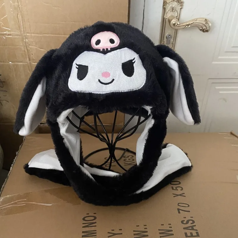 Bonito sanrio orelhas removível salto chapéu kuromi olá kitty adulto crianças diversão led pelúcia coelho boné festa de natal decoração presentes