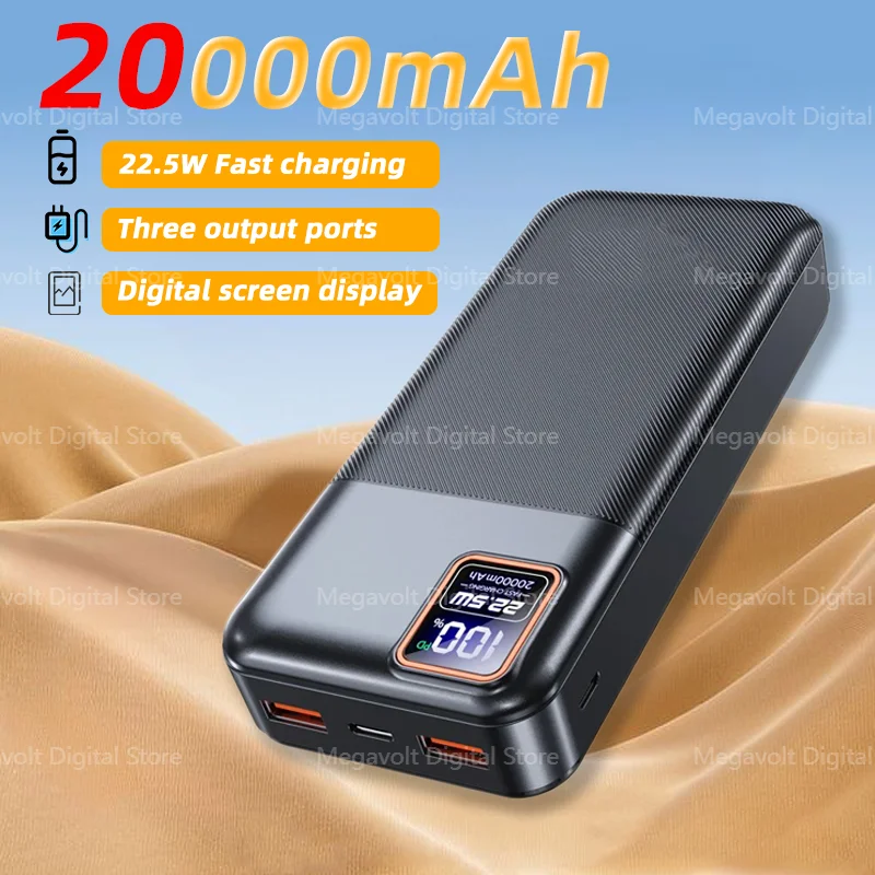

20000mAh22.5W Fast Charge Portable Power Supply With LED Digital Screen Large Capacity External Power Bank Iphone Samsung Xiaomi