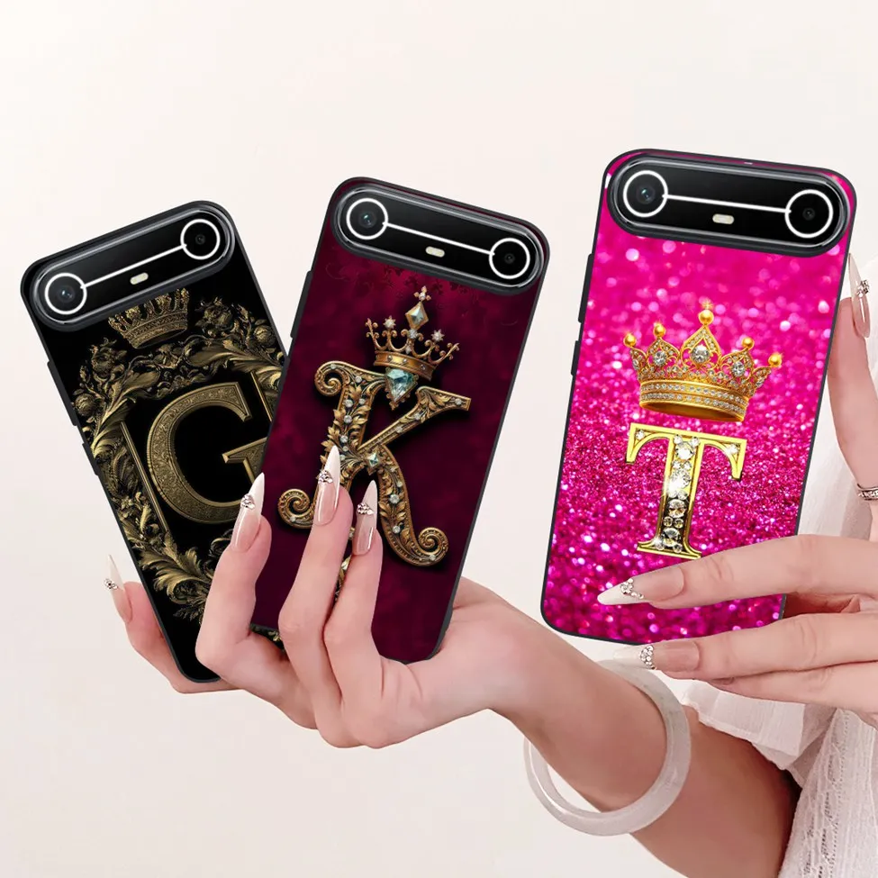 حافظة لهاتف Tecno KM9 لهاتف Tecno Pova غطاء نحيف من السيليكون فاخر على الموضة بحروف A-Z غلاف ناعم على شكل تاج رائع #3