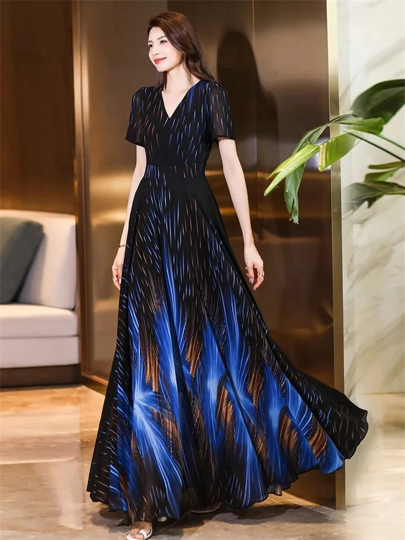 فستان ملمس السقوط للنساء في صيف 2025 فستان شيفون عالي الجودة للتخسيس وملمس راقي ورقبة على شكل حرف v #3