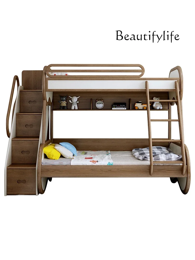 N42 Nordic modern minimalist bedroom full solid wood high and low bed white wood soft bag upper and lower bed triple bed