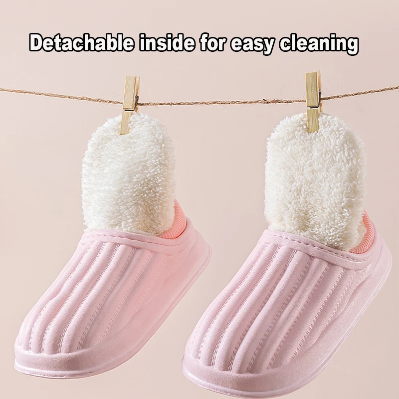 New Winter Waterproof Soft Sole Ladies\' Plush Slippers For Women Wrap Heel Antiskid Non-Slip Warm Home Casual Cotton Shoes