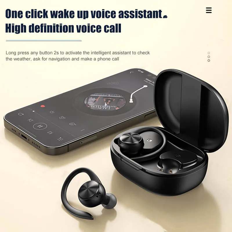 VAORLO TWS Sports Buetooth auricolare HiFi Stereo Music cuffie Wireless auricolari con gancio per l'orecchio con microfono cuffie da gioco impermeabili