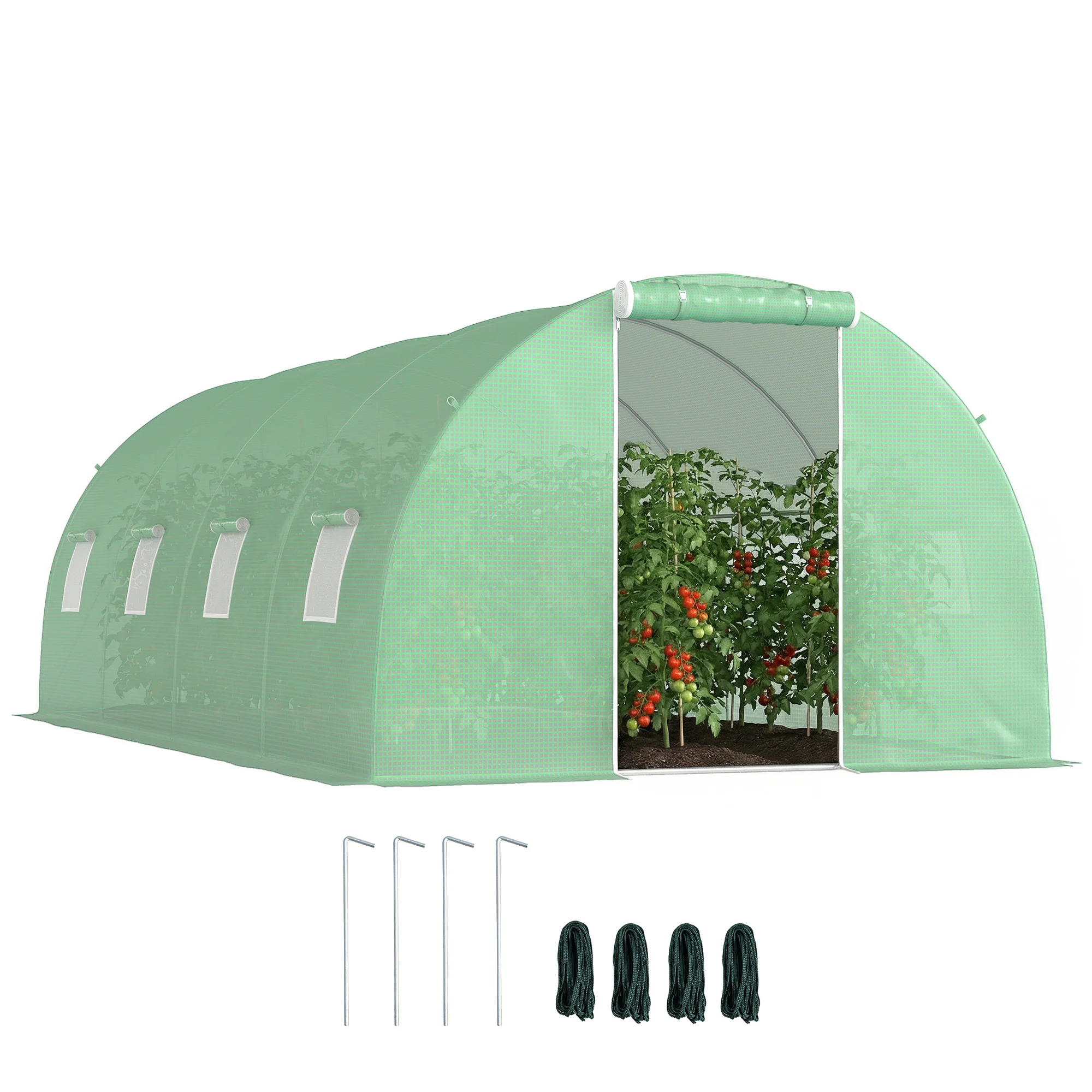 Outsunny 6x3x2 m Serra da coltivazione con accesso interno, 8 finestre, telaio in acciaio, verde
