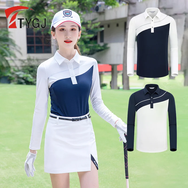 

TTYGJ Women Long Sleeve Golf T-shirt Female Patchwork Fast Dry Tops Ladies Turn Down Collar Polo Shirts Slim Sport Apparel