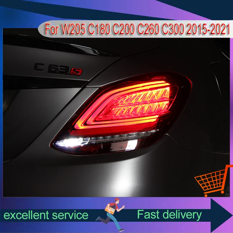 Auto Tailight For Mercedes Benz W205 C180 C200 C260 C300 2015-2021 Refit Assembly New Style LED DRL Dynamic Turn Signal Light