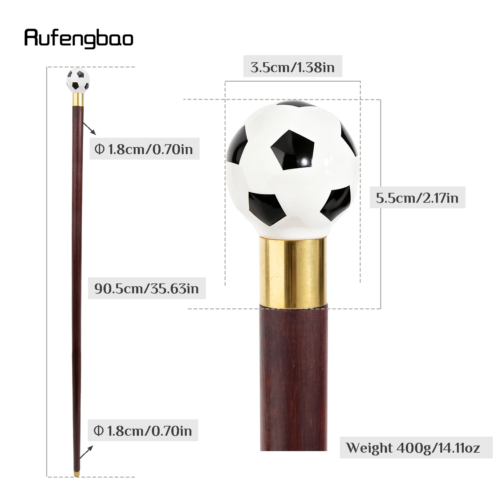 Black White Football Ceramic Round Head Wooden Single Joint Stick Decorative Cospaly Party Wood Cane Halloween Wand Crosier 90cm