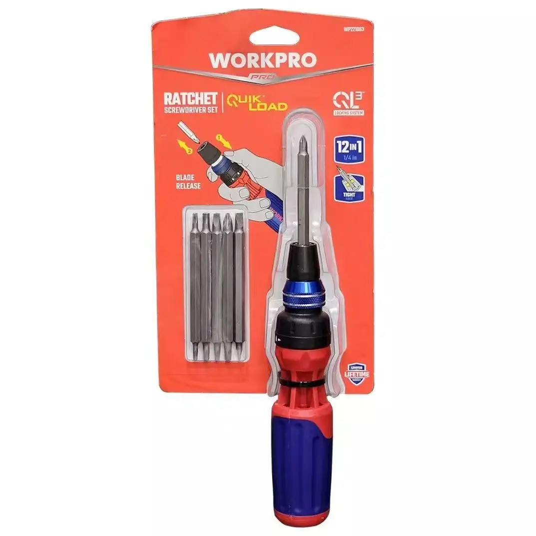 

WORKPRO 12-in-1 Ratcheting Screwdriver S2 Bits 1/4" Hex Ergonomic Honeycomb Grip