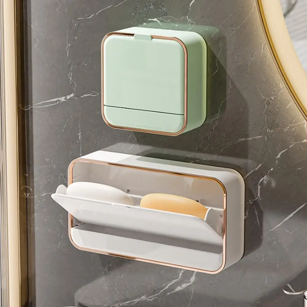 

Soap Box Wall Mounted Soap Holder with Dust-Proof Lid And Drainage Tray Soap Dish No Drilling Installation Soaps Holder for Bath