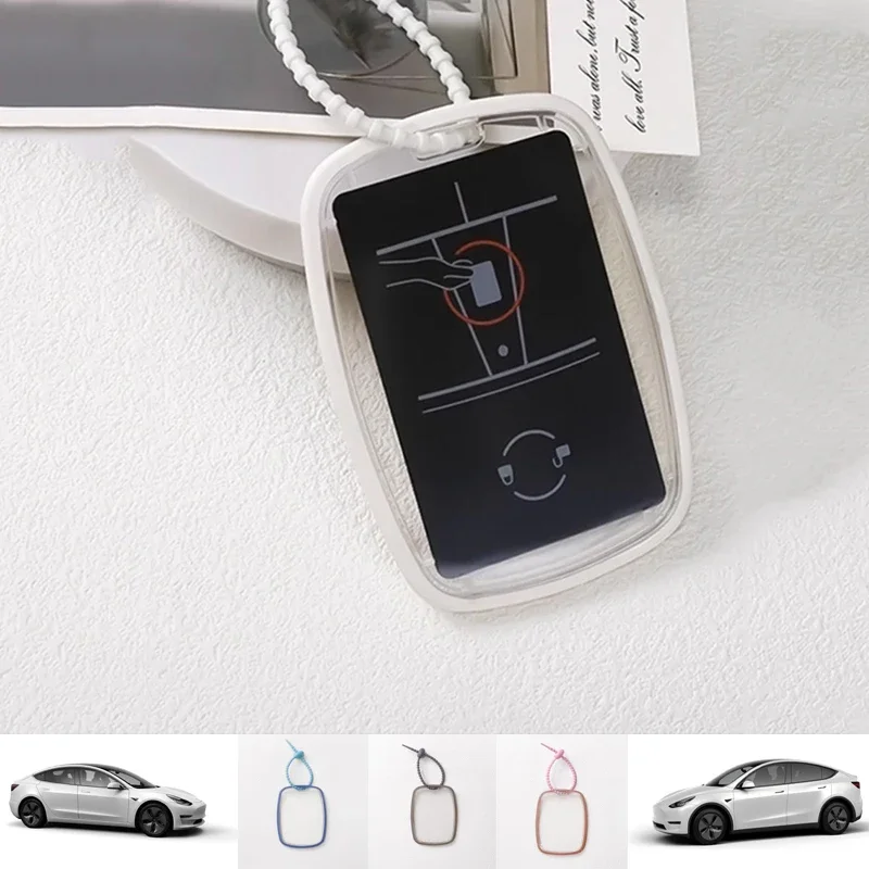 Acrylic Key Card Holder for Tesla Model 3 Model Y Transparent Car Key Protector with Silicone Keychain Accessories