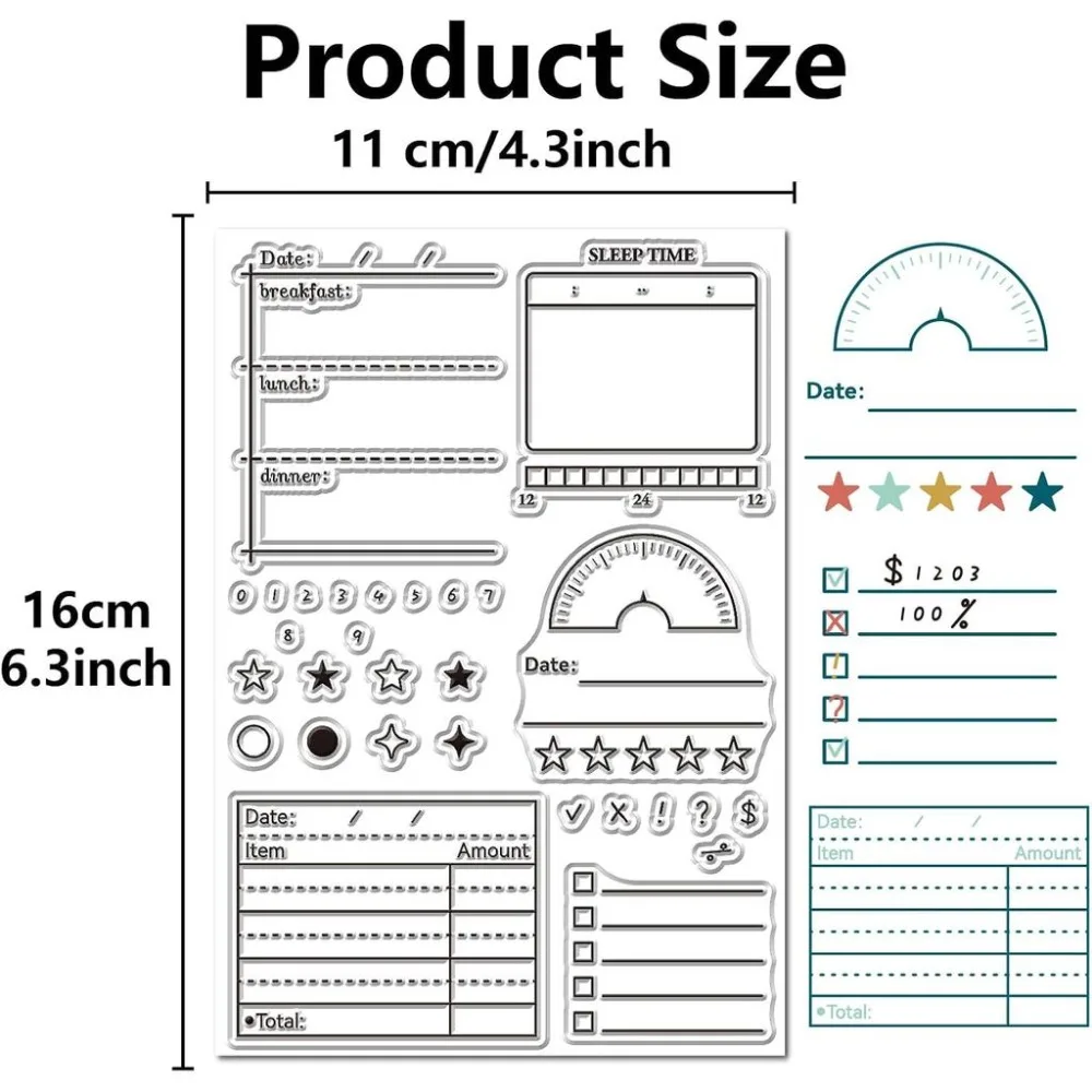 Schedule Clear Stamp for Card Making Star Number Sheet Planning Time List Record Rubber Reusable Transparent Seal for Journaling