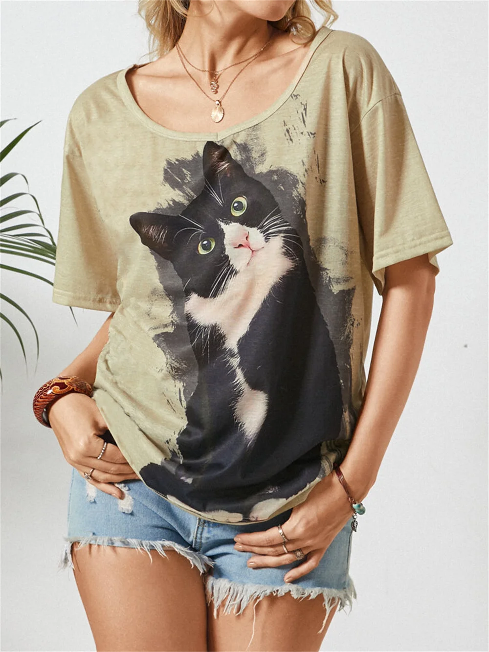 Summer T Shirts for Women 3d Cute Cat Fashion Print T-shirt Women\'s Clothing Short Sleeves Harajuku Animals Girls Kawaii Top Tee