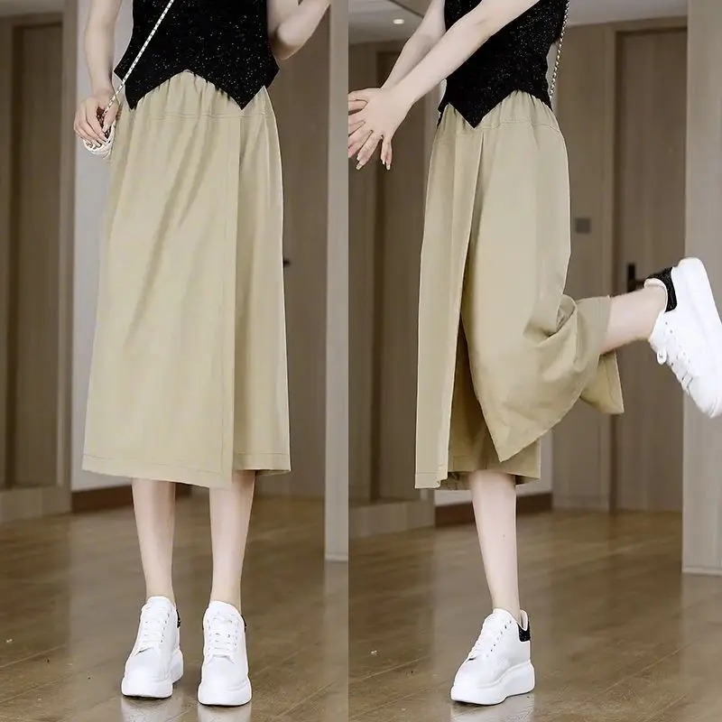 

High Waisted Wide Leg Pants Split Skirt Pants for Women Summer Slim Thin casual Calf-length Trousers Office Lady Clothing y2k