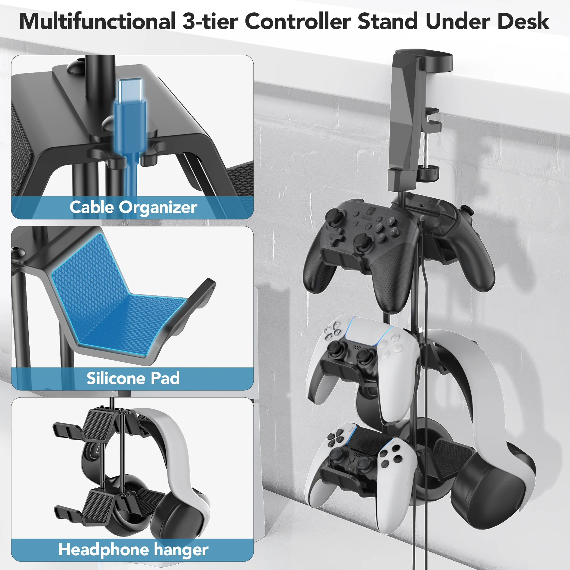 Imagem -04 - Suporte do Controlador Universal Camadas em Altura de Rotação de 360 ° Suporte Ajustável Acima e sob a Mesa