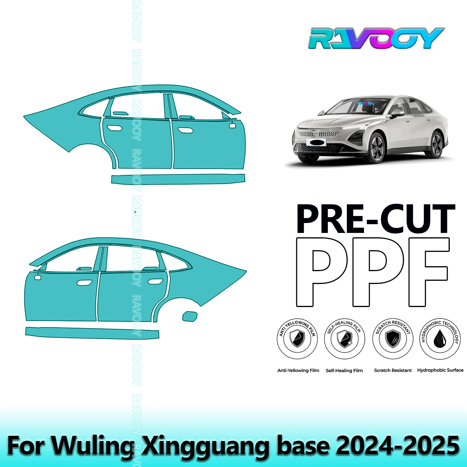 

For Wuling Xingguang base 2024-2025 8.5mil Clear Matte Pre-Cut PPF Door & A/B Pillar Kit TPU Paint Protection Film Set