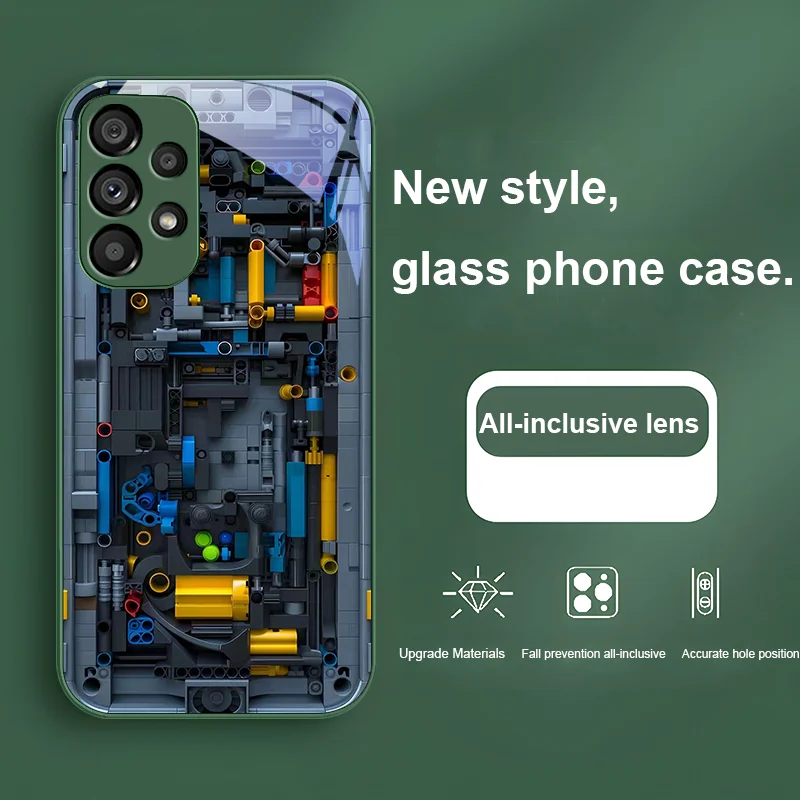 Blue Yellow Circuit Board For Samsung Galaxy S24 Plus S20 21 FE S23 Ultra S8 9 A70 72 73 50 51 52 53 Tempered Glass Phone Case