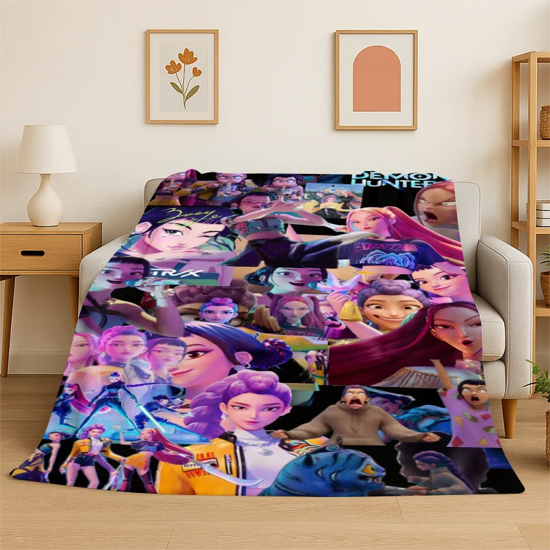 KPop D-Demon Hunters Girl Group Cartoon Soft Flannel Throw Blanket,Cozy Blanket for Bed,Couch,Sofa,Bedroom,Living Room,Travel