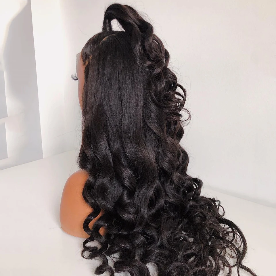 Perruque Lace Front Wig Bouclée Noire Naturelle, Cheveux de Bébé Doux et Longs, 26 Pouces, Densité 180, Pre-Plucked, 03/Glueless Fashion, pour Femme