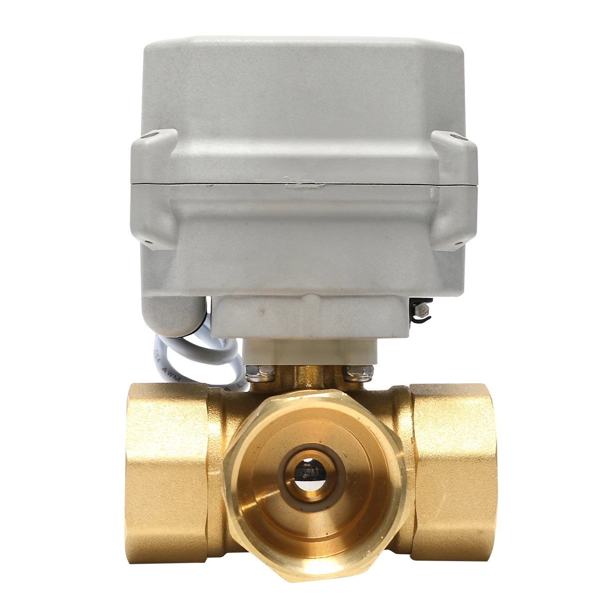 DN15-DN25 AC9V-24V 3 Way Reduce Bore Motorized Brass Valve NPT/BSP Brass,2 Wires Control Electric Ball Valve CR2-02