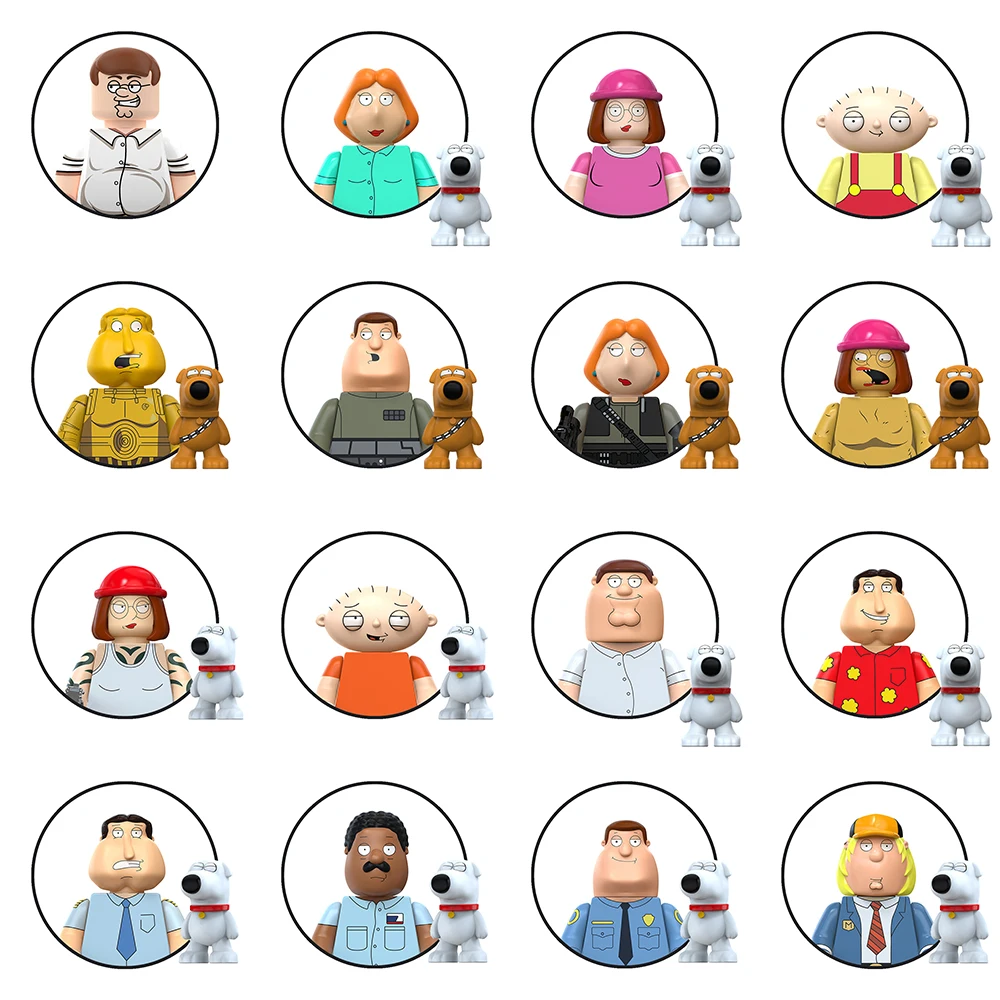 Family Guy Peter Lois Meg Chris Stewie Brian Mini Action Figures Kit Building Blocks Bricks Doll Cartoon Model Kids Toys Gifts