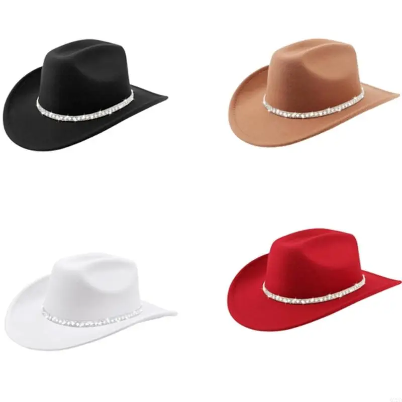 

Q22D Durable Woolen Cowboy Hats With Sparkling Rhinestones Design Easy To Care For Performances