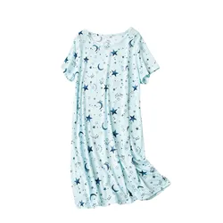 Loose Printed Casual Round Neck Short Sleeve Home Pajamas Long Dress For Female Big Size Summer Comfortable Ropa De Dormir