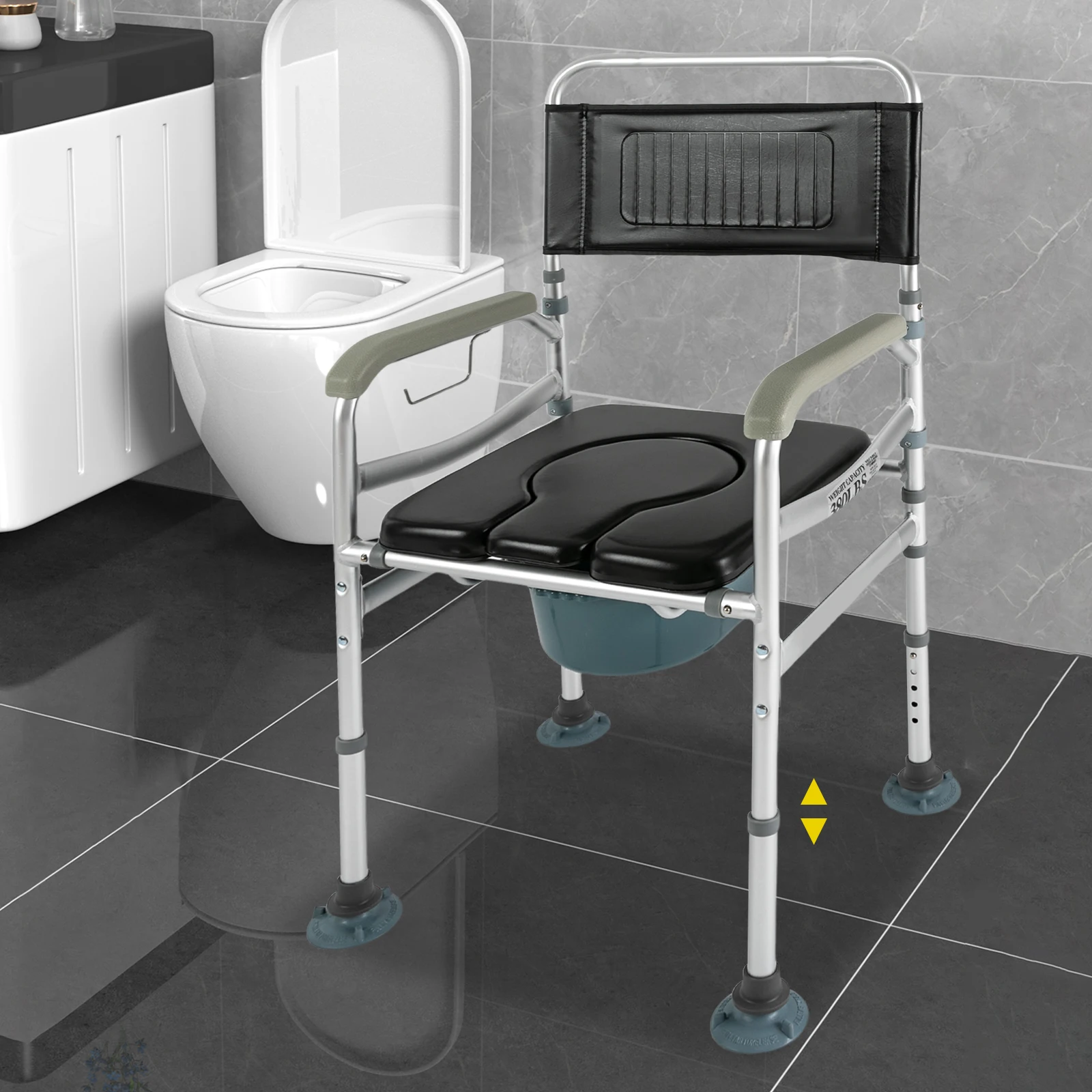 Shower Chair Bedside Commode Seat Portable Toilet Adjustable Height Folding Bath for Seniors Elderly Pregnant Disabled 330.69lbs