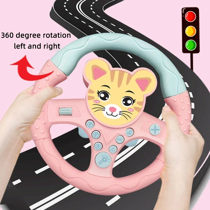 Children\'s toy simulation steering wheel early education co-pilot stroller steering wheel sound toy baby shiny baby car seat