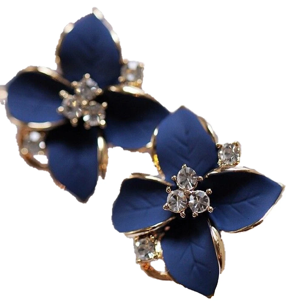 Simple Elegant Noble Earrings Blue Flower Crystal Camellia Earrings Women's Christmas Earrings Pendant Party Jewelry Gifts