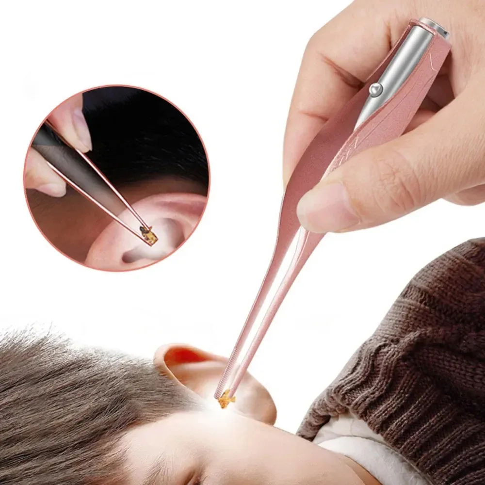 1Pc Visible Ear Cleaner LED Flashlight Earpick Wax Removal Tweezer Luminous Kids Stainless Steel Earwax Remover Tweezer Ear Care