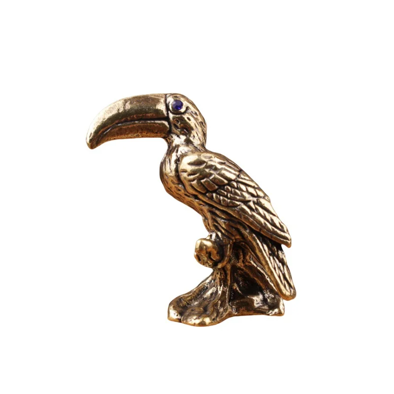 Toucan Figurine Brass Bird Ornament Unique Bird Sculpture Collect Home Decor Desk Bedroom Office Vintage Decoration