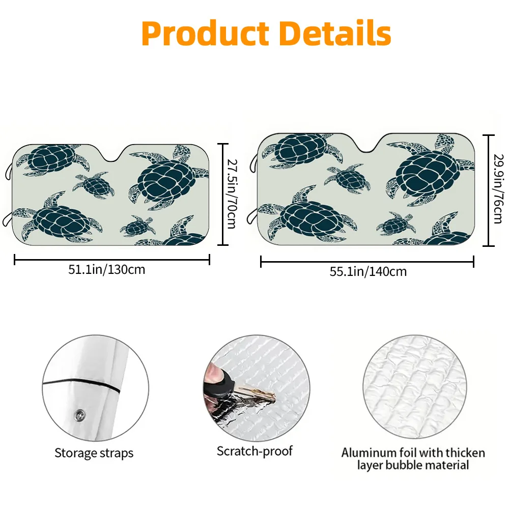 1pc Sunshade With Gray Base And Dark Turtle Pattern, High-Definition Printed Sun Visor, Easy To Install, Suitable For Models