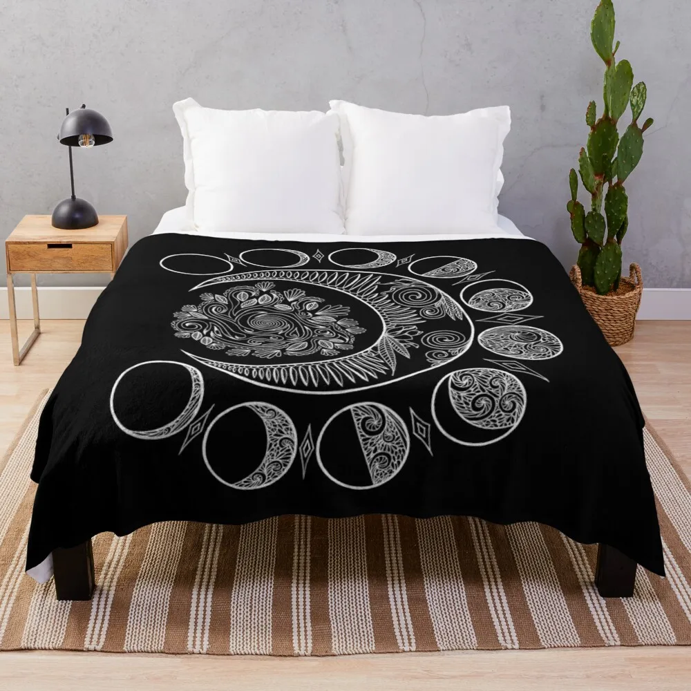 

Moon Phases at Midnight Throw Blanket Fluffy Shaggy Comforter Large Blankets