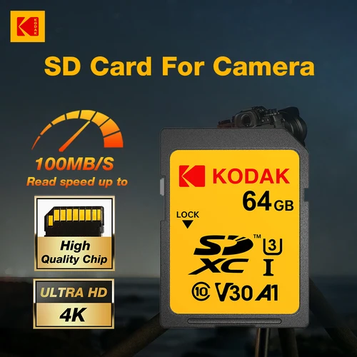Imagen 1 del producto Tarjeta SD Original Kodak para cámara DSLR UHS-1 U3 V30 A1 Class10 tarjeta de memoria 256gb 128gb 64gb 32gb compatible con vídeo Ultra HD 4K SDXC