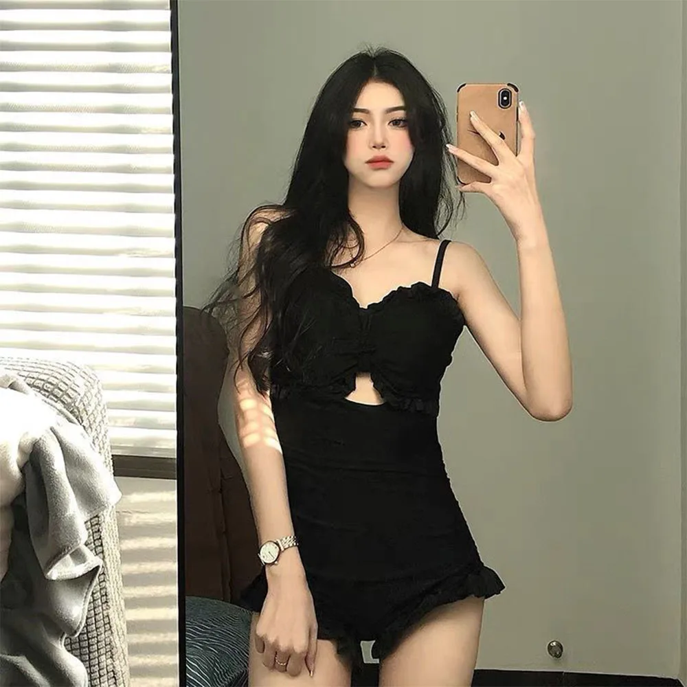 

Fashion Women's One-Piece Swimsuit Sexy Backless Solid Color New Korean Ins Conservative Sweet Seaside Vacation Swimsuit Gifts