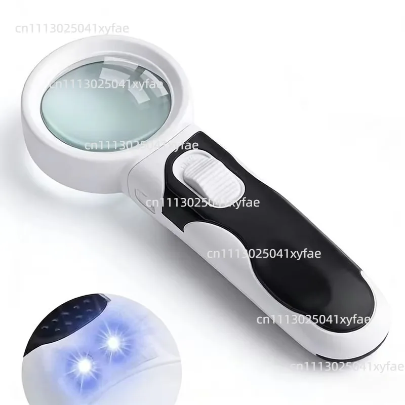 Handheld 10X Reading Magnifying Glass with Dual LED Lights, HD Acrylic Optical Lens Loupe for Repair Work