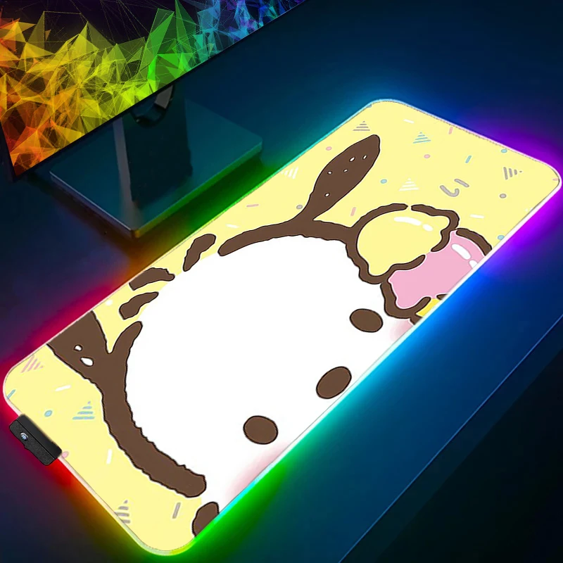 แผ่นรองเมาส์ RGB ลายโปชาโกะ สำหรับเกมเมอร์ ใช้ได้กับสำนักงาน แล็ปท็อป คอมพิวเตอร์ขนาดใหญ่ แผ่นรองเมาส์เกมแบบขยายพร้อมไฟ LED แผ่นรองโต๊ะ คีย์บอร์ด ยางกันลื่น พร้อมไฟแบ็คไลท์