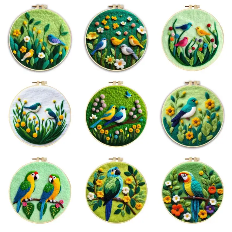 

Birds Flowers Felting Kits For Beginners Diy Needle Felt Painting Handwork Wool Felting Kit For Diy Craft Home Decoration