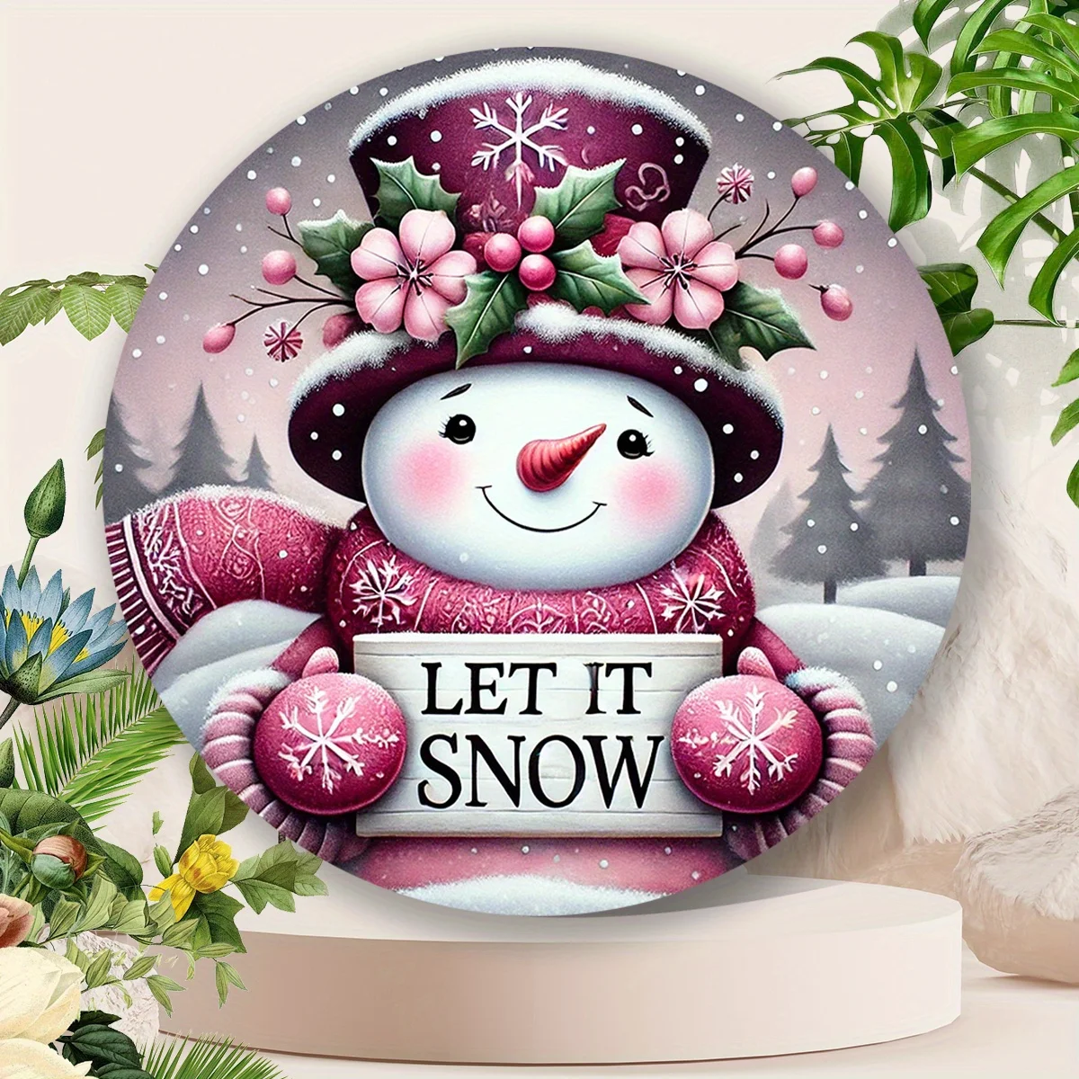 One Decorative Aluminum Sign Measuring 7.87X7.87 Inches Featuring a Charming Snowman Design, Perfect for Enhancing