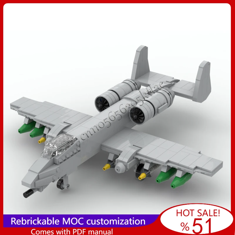 

555Parts 1:48 Scale A-10 Thunderbolt II Attack Aircraft Model MOC Building Blocks Bricks Creative DIY Assembly Toy Children Gift