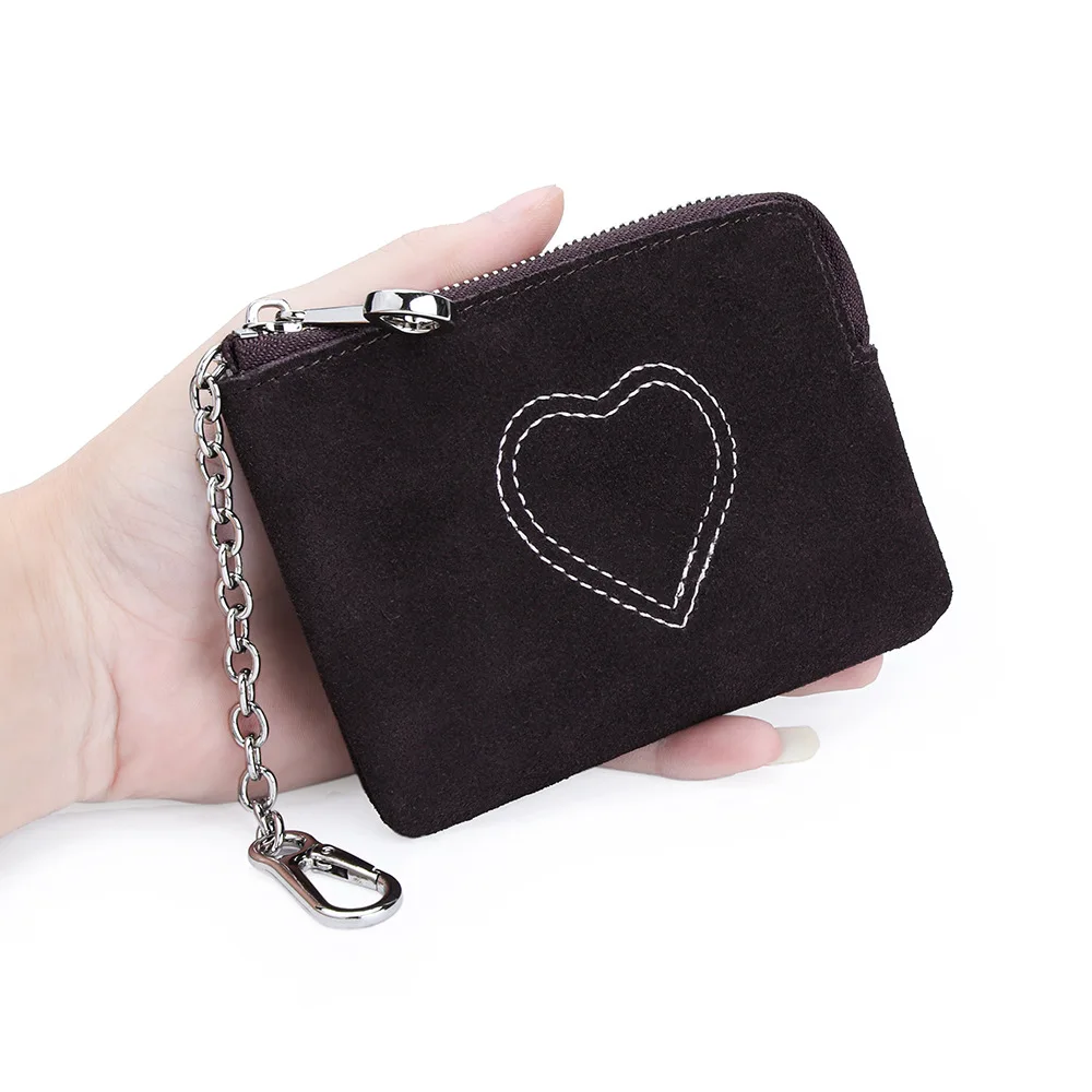 Chic Suede Leather Mini Wallet Coin Pouch - Heart-shaped & KeyChain Coin Purses | Women’s Compact Card/Coin Organizer for Daily