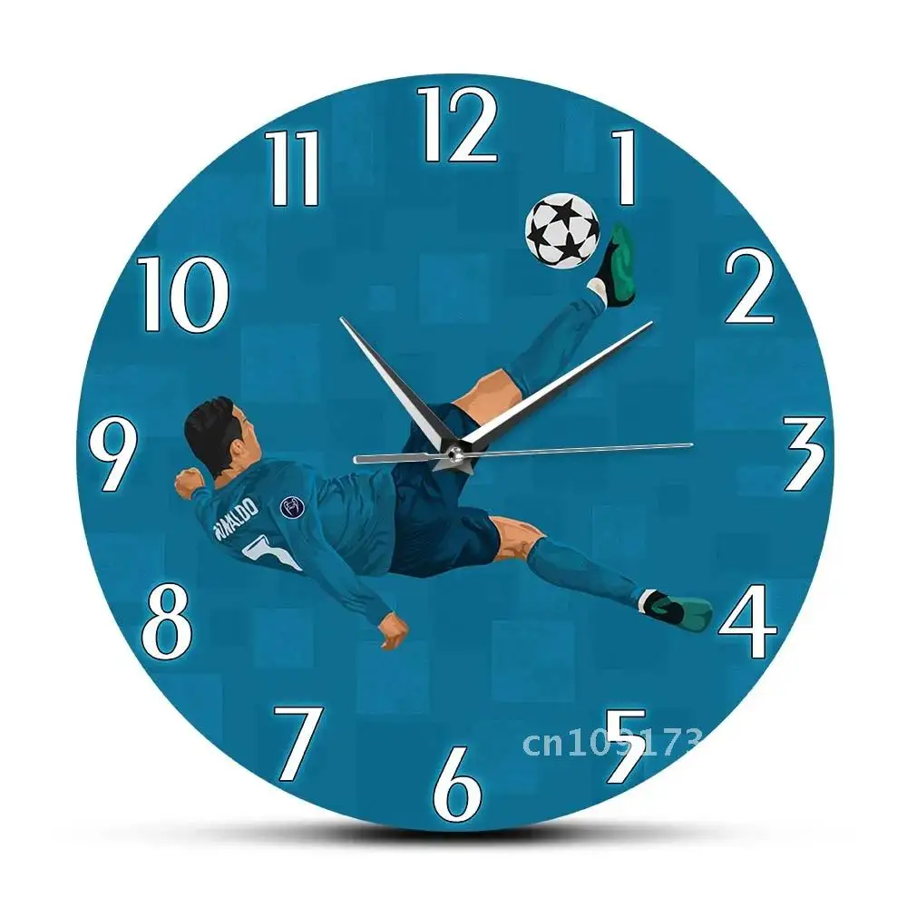 Ronaldo Moment Overhead Kick Artwork Decorative Wall Clock For Boy Room Football Iconic Timepieces Wall Watch Football Fans Gift