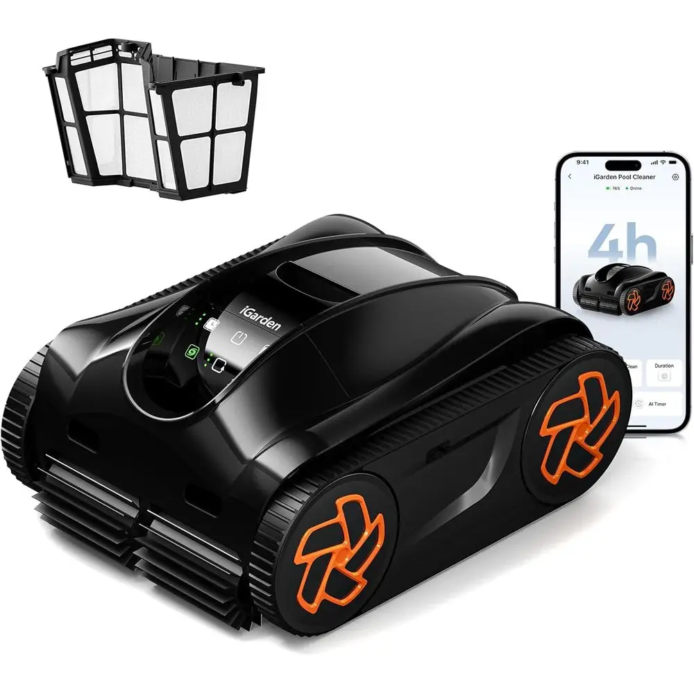 

Intelligent Pool Cleaner with 4-Hour Run Time, Adaptive Navigation, Floor, Wall, and Waterline Cleaning, Touch and App Control,