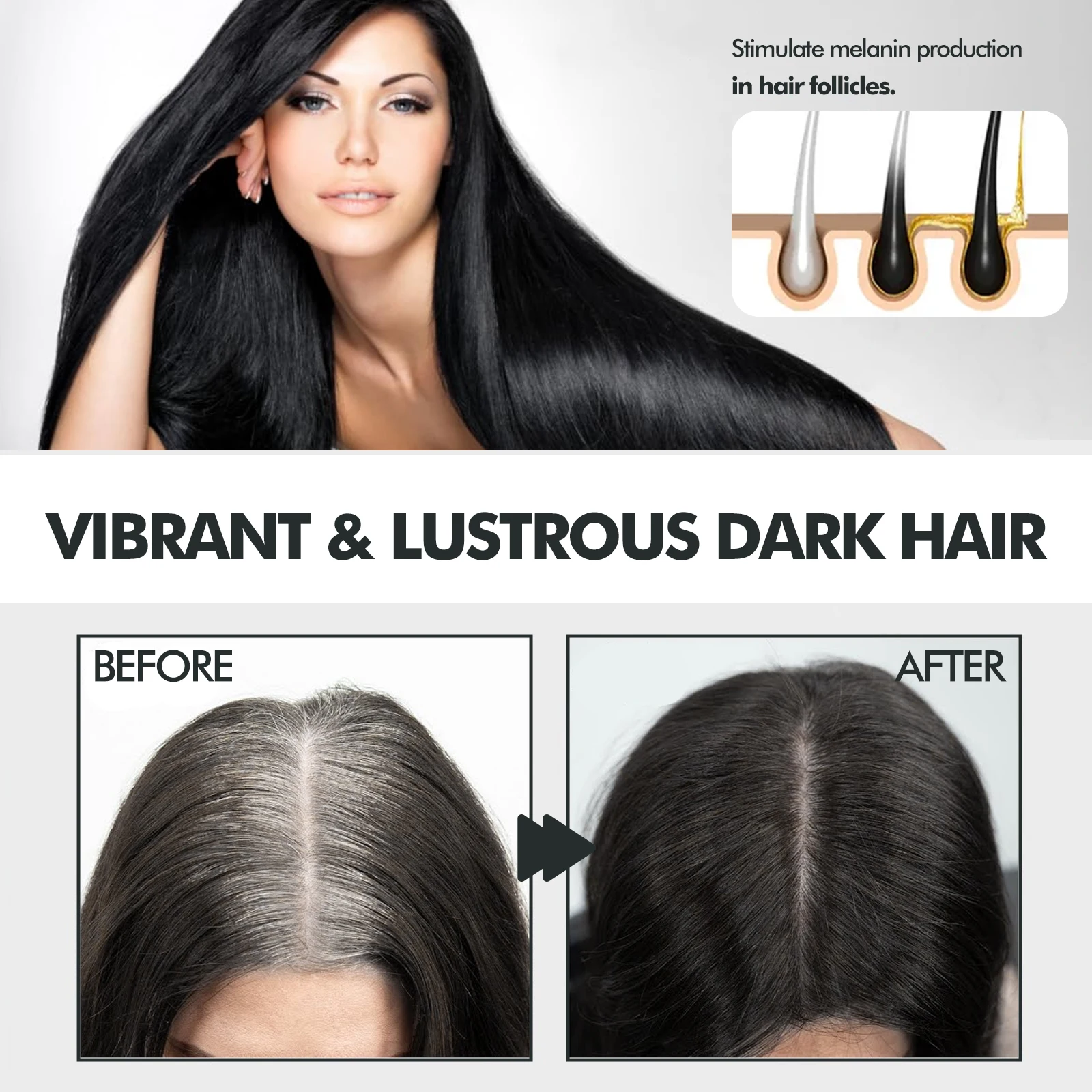 Multi-Effect Upgrade Black Hair Product Natural Darkening Serum Spray Quick Result Root Concealer Hair Treatment