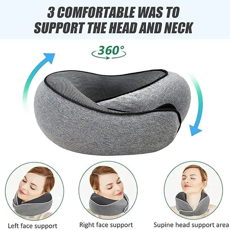 Memory Foam Neck Pillow U-Shaped Portable Travel for Car Airplane High Speed Train Sleeping Relief Soft Cotton Cover