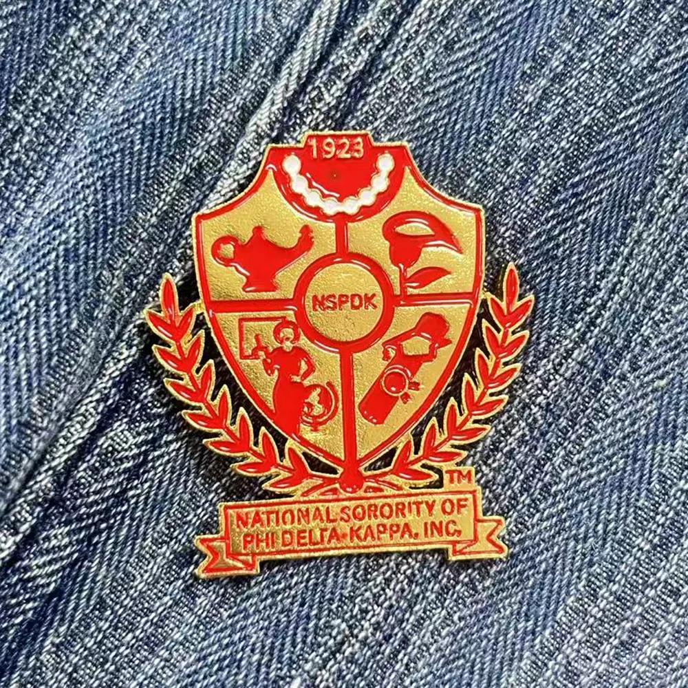 Red Enamel Metal Alloy Greek Letter Badge – Phi Delta Kappa Sorority Member Brooch
