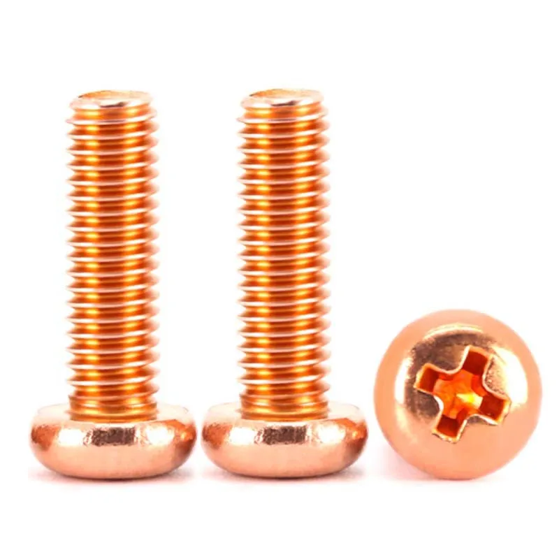1-10pcs T2 Pure Copper Round Head Cross Screw Red Copper Pan Head Phillips Conductive Bolt M2 M2.5 M3 M4 M5 M6