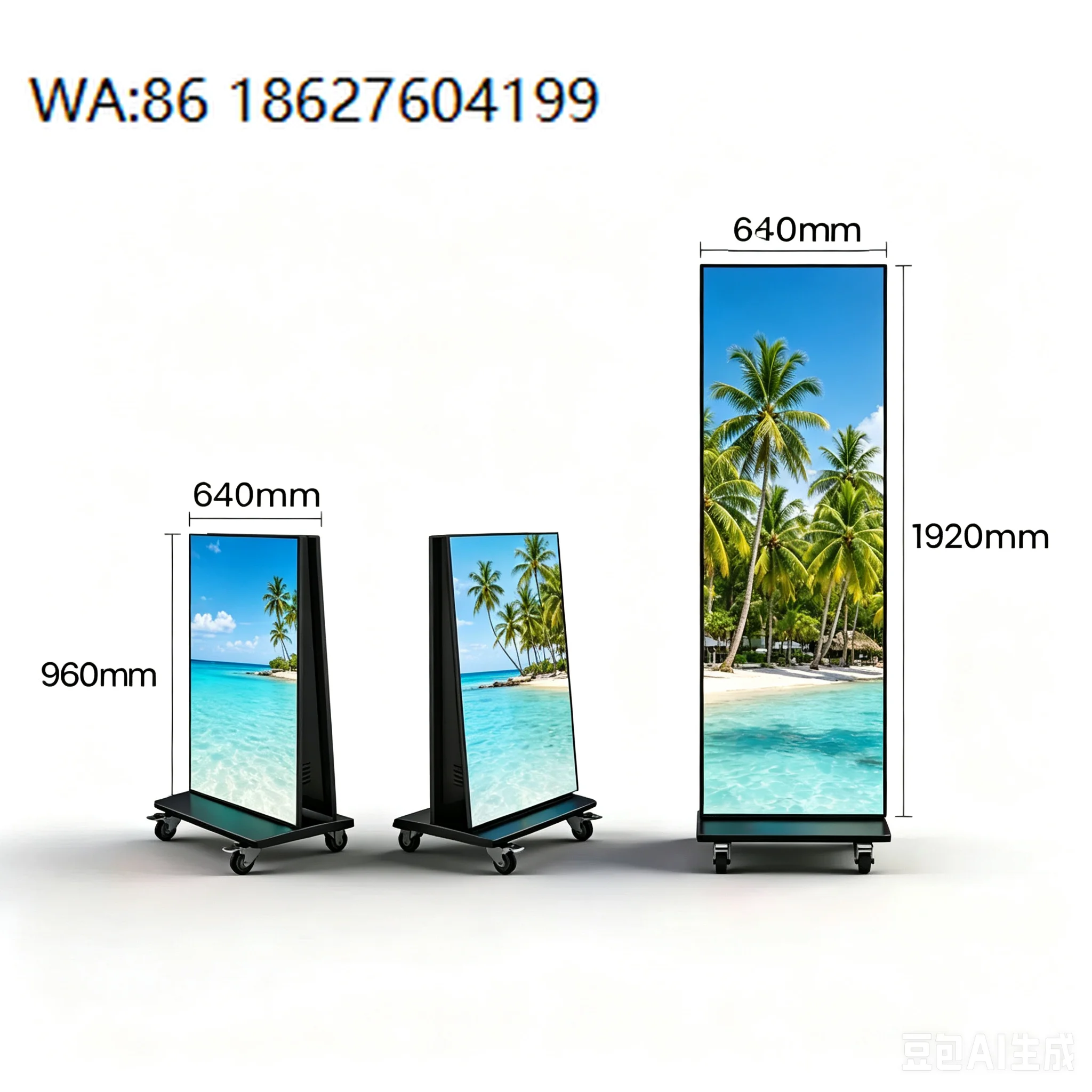 Movable LED Folding Poster With Wheels IP54 Waterproof Retail Advertising Screen 5Y Warranty