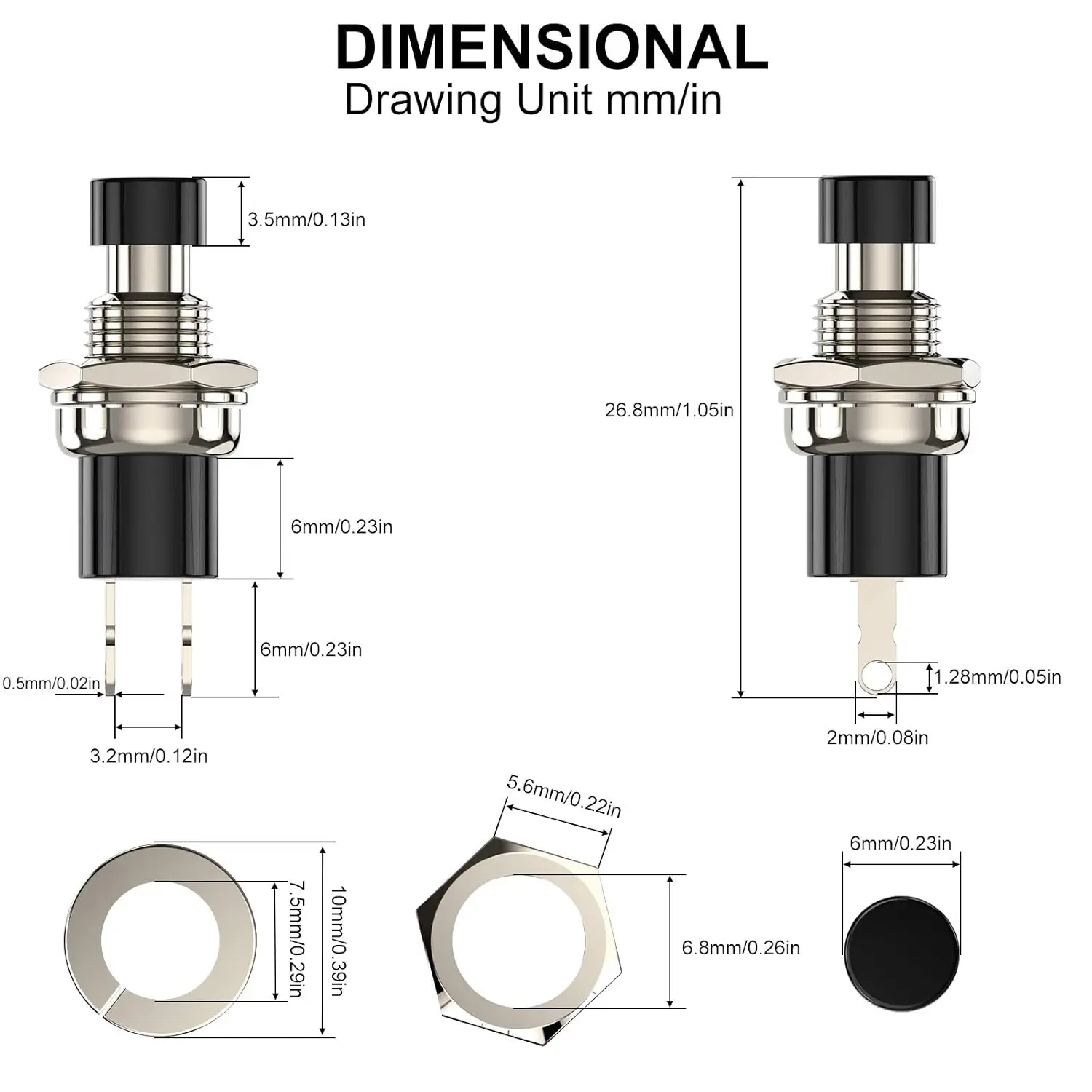 مفتاح ضغط مؤقت، 1 أمبير 250 فولت تيار متردد SPST مفاتيح ضغط صغيرة مع سلك عادي مغلق (NC) غطاء أسود - 10 قطع #5