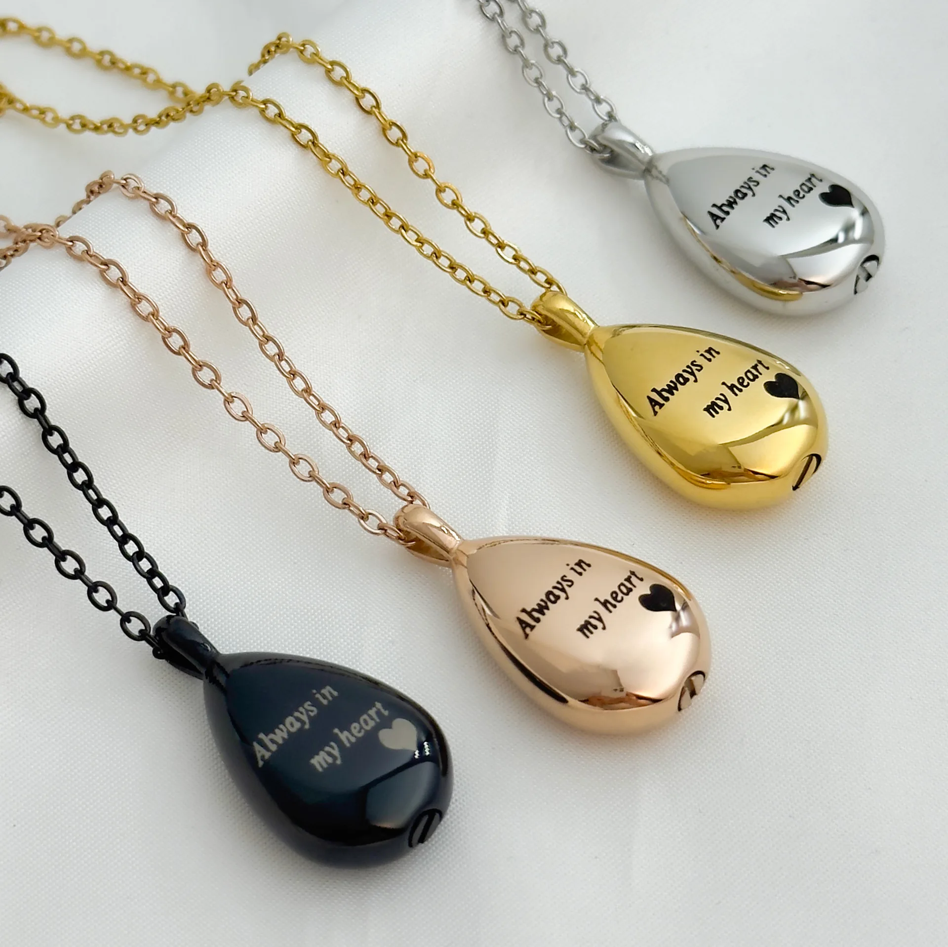 Custom Engraved Stainless Steel Waterdrop Urn Necklace Openable Pet Ashes Keepsake Pendant Memorial Gift